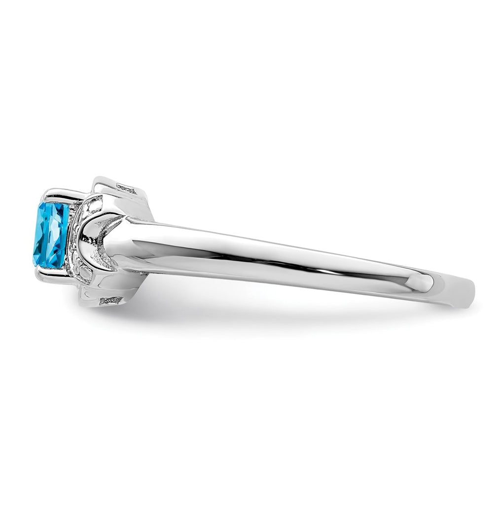 Sterling Silver Rhodium Diamond & Light Blue Topaz Ring – Elegant Jewelry Gift for Birthday, Anniversary, Engagement, Wedding
