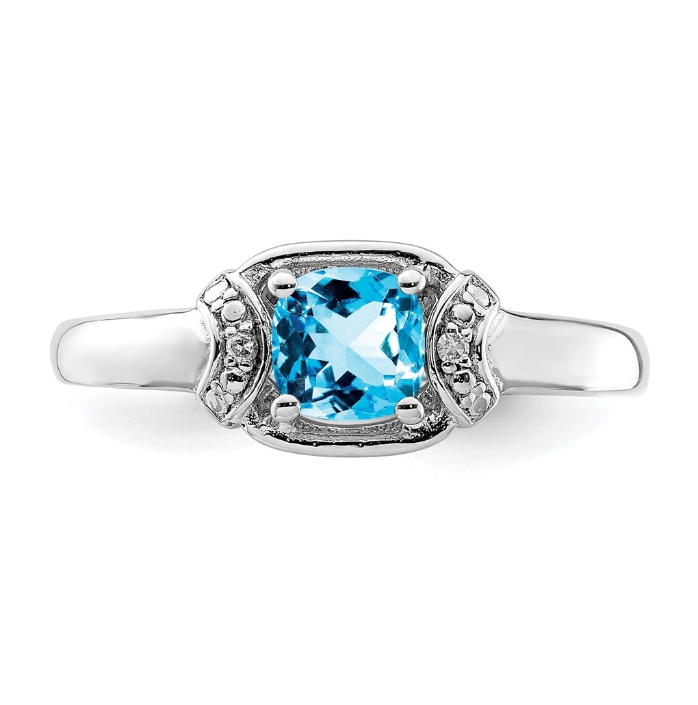 Sterling Silver Rhodium Diamond & Light Blue Topaz Ring – Elegant Jewelry Gift for Birthday, Anniversary, Engagement, Wedding