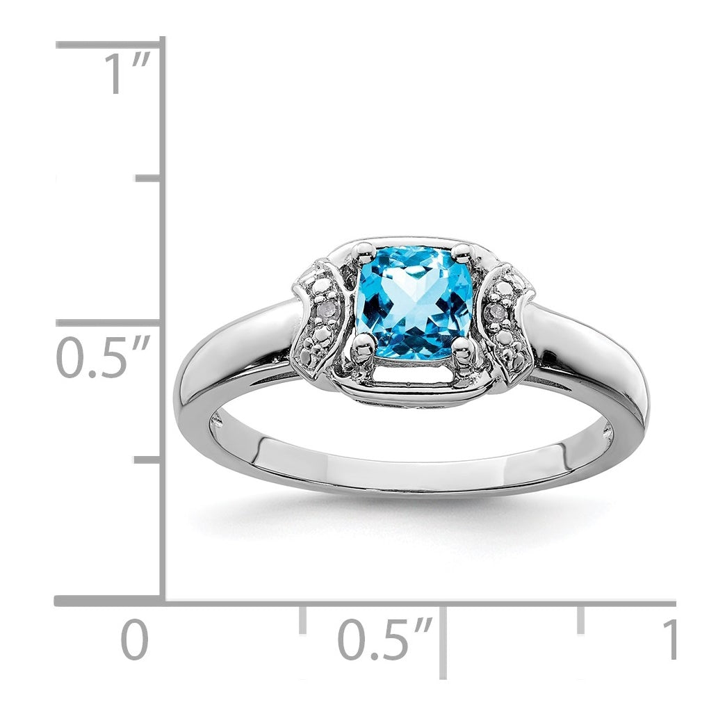 Sterling Silver Rhodium Diamond & Light Blue Topaz Ring – Elegant Jewelry Gift for Birthday, Anniversary, Engagement, Wedding