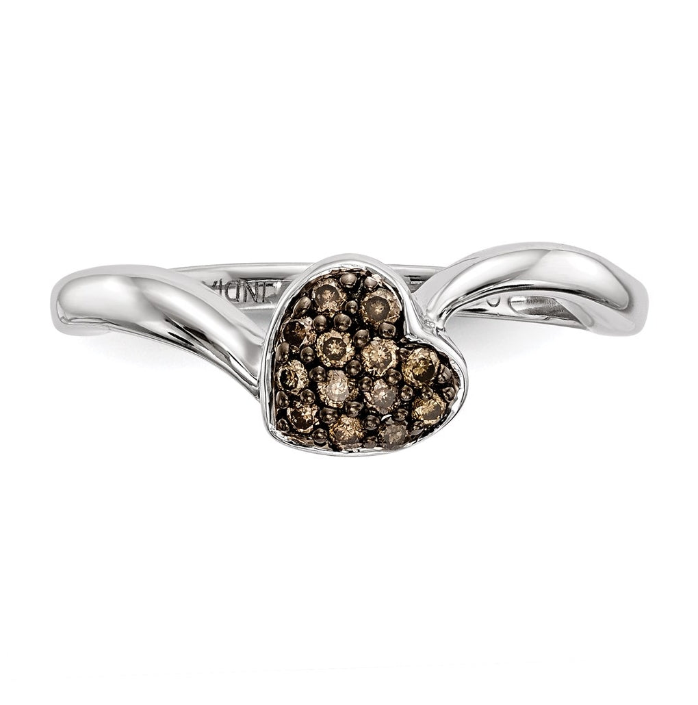Sterling Silver Champagne Diamond Small Heart Ring – Elegant Jewelry Gift for Birthday, Anniversary, Engagement, Wedding