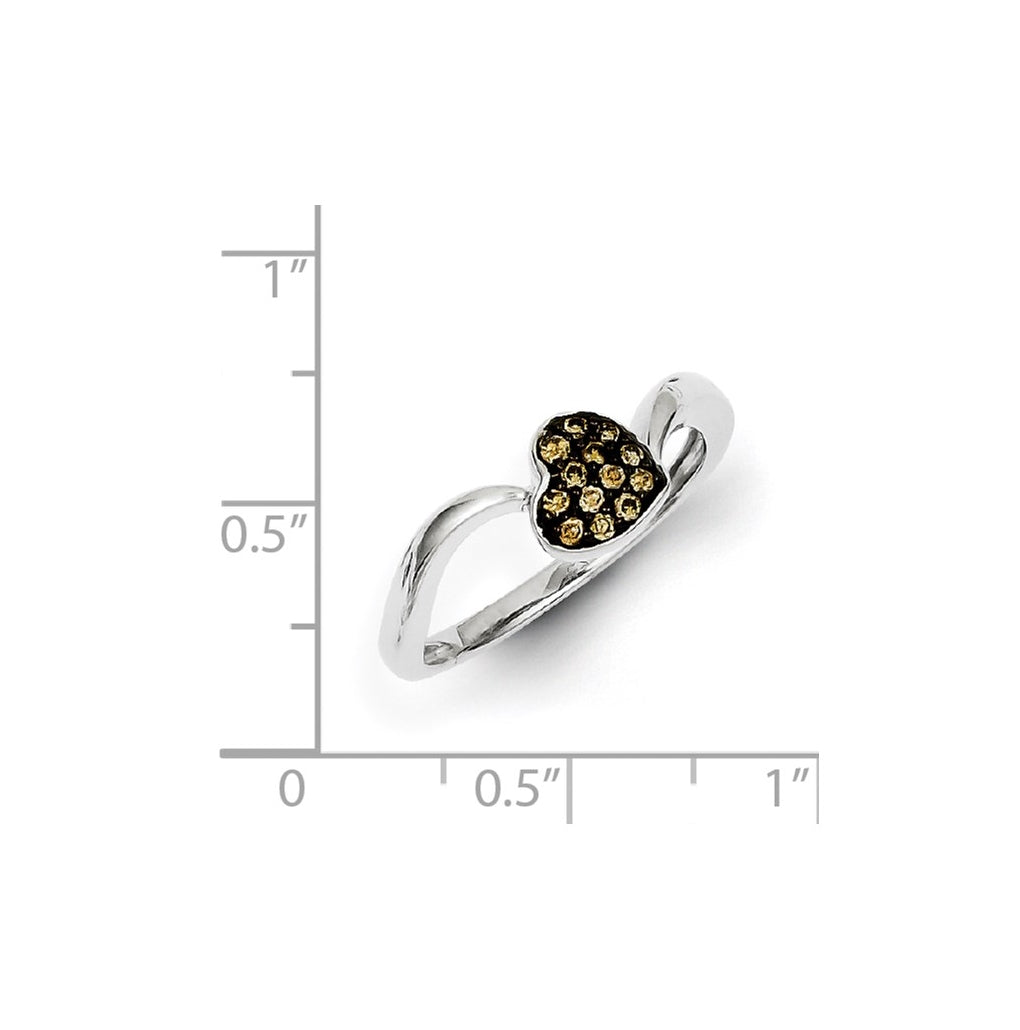 Sterling Silver Champagne Diamond Small Heart Ring – Elegant Jewelry Gift for Birthday, Anniversary, Engagement, Wedding