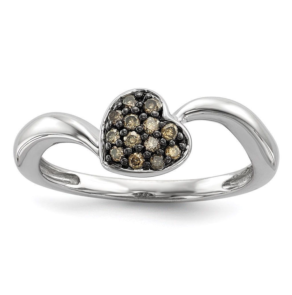 Sterling Silver Champagne Diamond Small Heart Ring – Elegant Jewelry Gift for Birthday, Anniversary, Engagement, Wedding