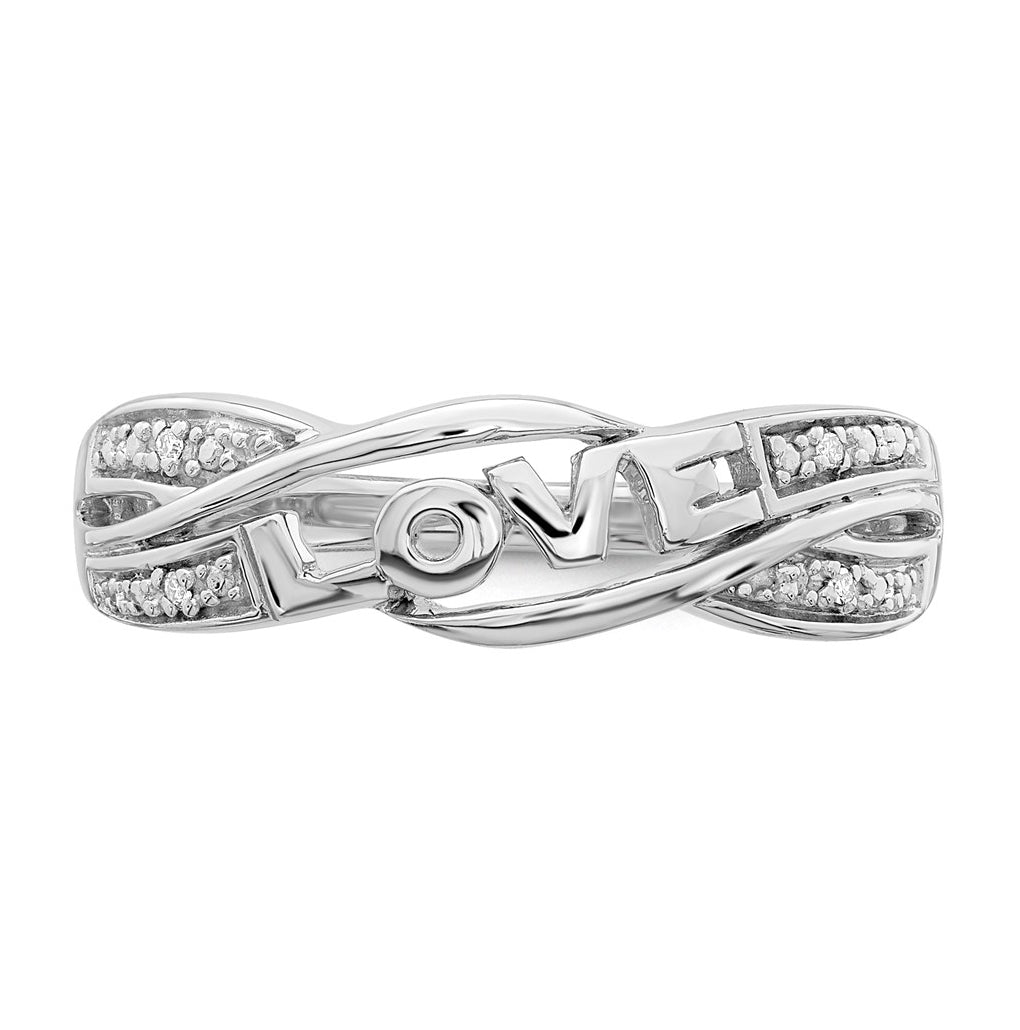 Sterling Silver Rhodium Plated Diamond LOVE Ring – Elegant Jewelry Gift for Birthday, Anniversary, Engagement, Wedding