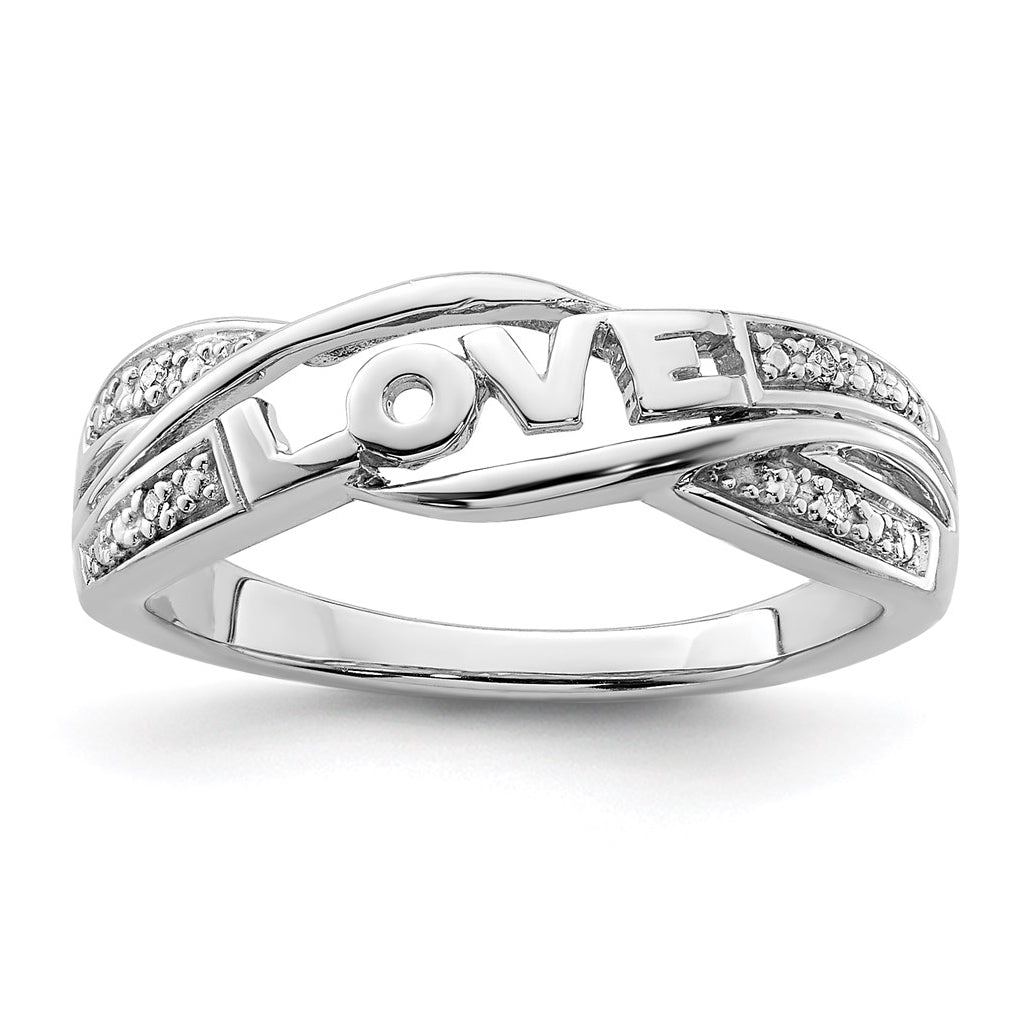 Sterling Silver Rhodium Plated Diamond LOVE Ring – Elegant Jewelry Gift for Birthday, Anniversary, Engagement, Wedding