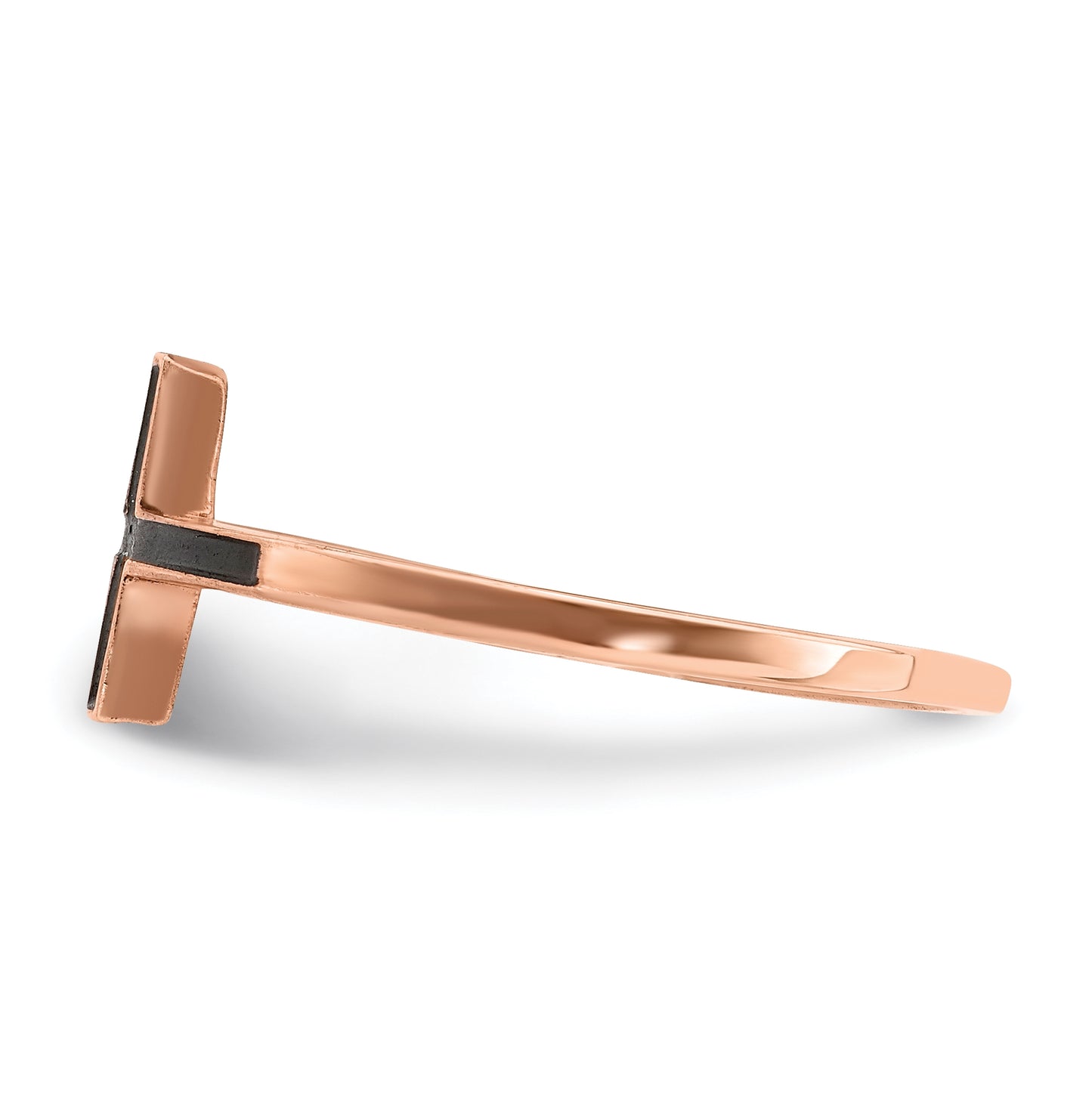 Sterling Silver Rose Gold plated Antiqued Sideways Cross Ring, Size 7