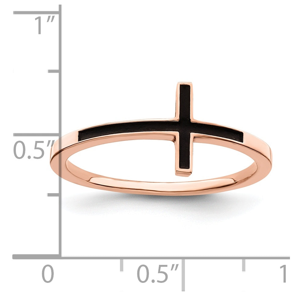 Sterling Silver Rose Gold plated Antiqued Sideways Cross Ring, Size 6