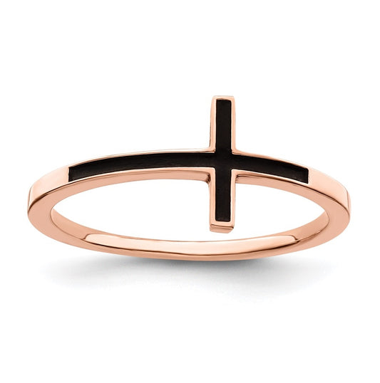Sterling Silver Rose Gold plated Antiqued Sideways Cross Ring, Size 6