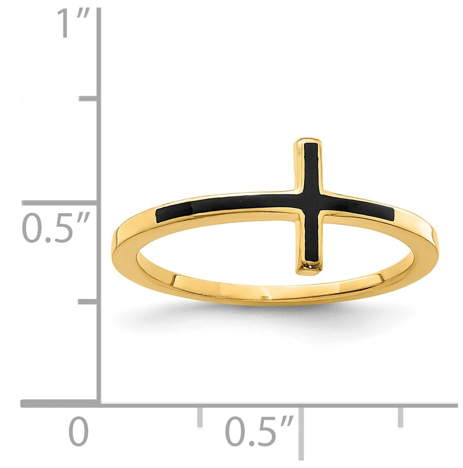 Sterling Silver Yellow Gold plated Antiqued Sideways Cross Ring, Size 8