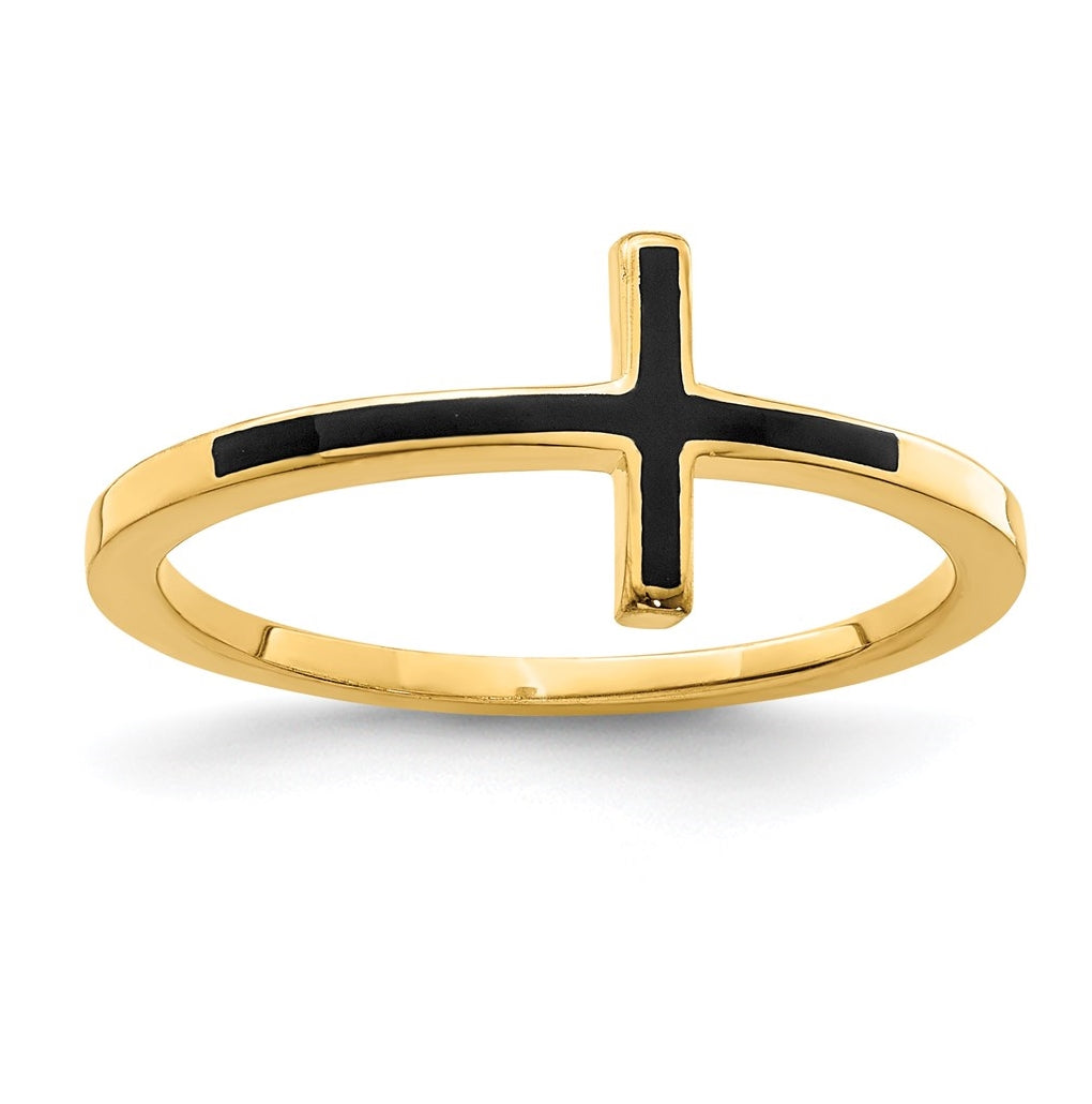 Sterling Silver Yellow Gold plated Antiqued Sideways Cross Ring, Size 8