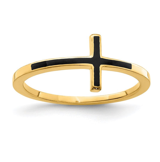 Sterling Silver Yellow Gold plated Antiqued Sideways Cross Ring, Size 8