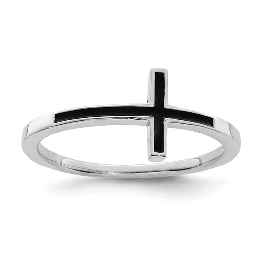 Sterling Silver Antiqued Sideways Cross Ring, Size 7