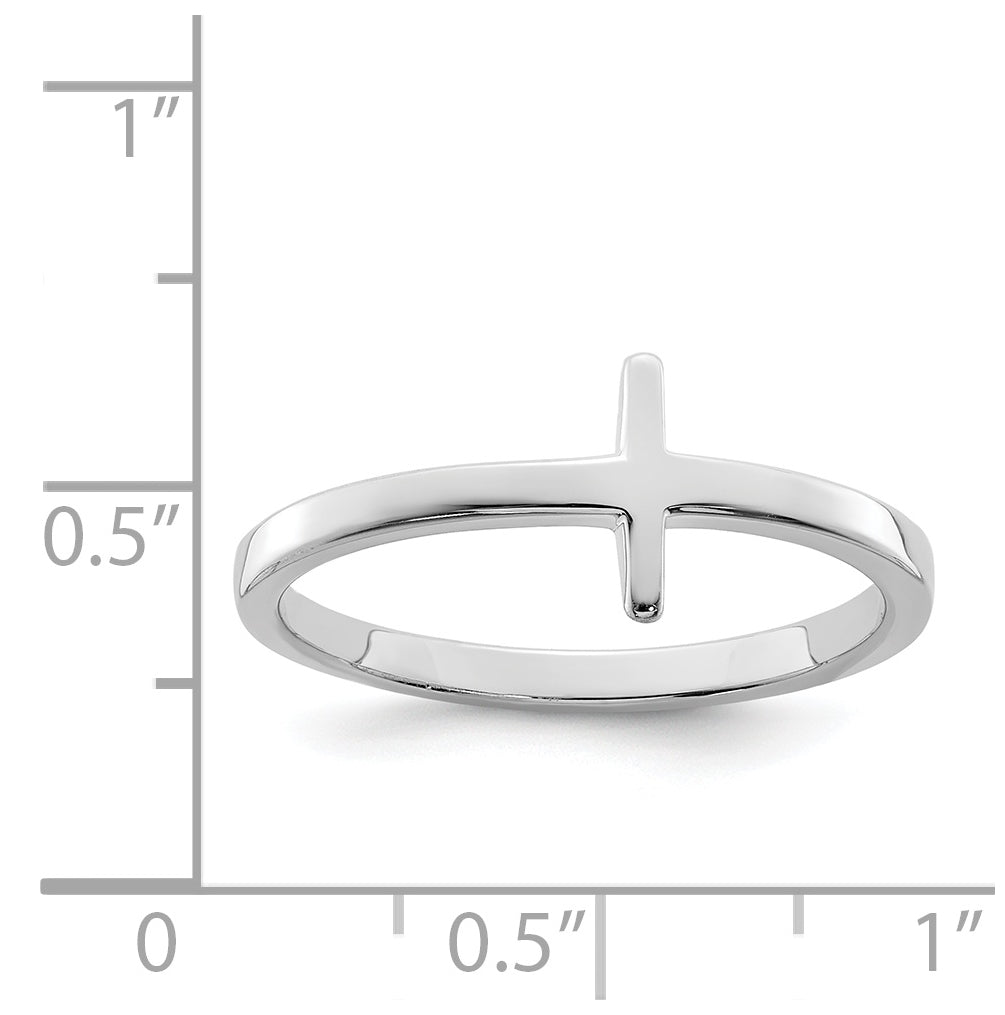 Sterling Silver Rhodium plated Sideways Cross Ring, Size 7