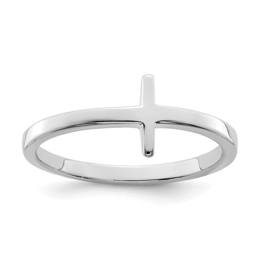 Sterling Silver Rhodium plated Sideways Cross Ring, Size 6