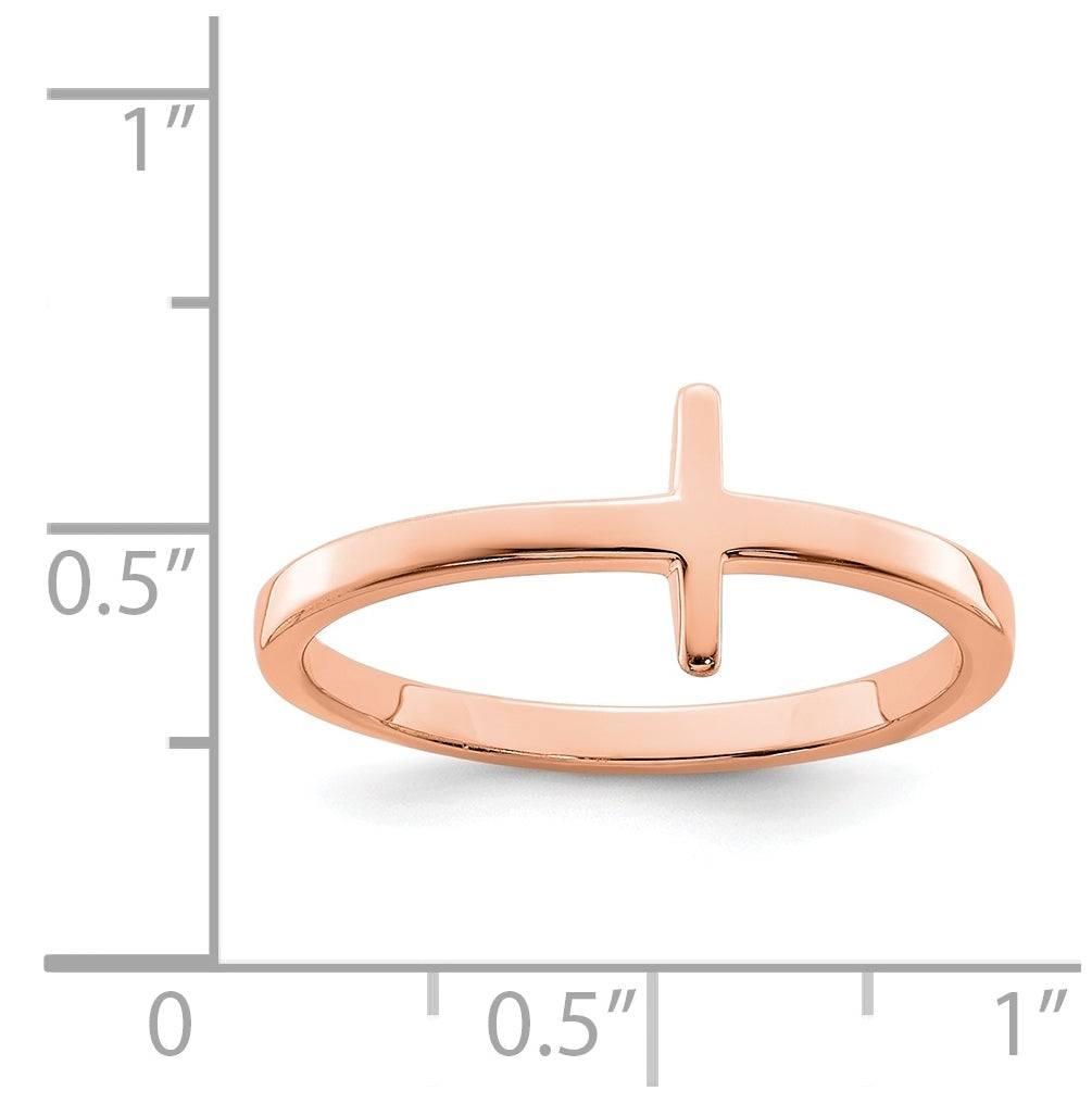 Sterling Silver Rose Gold plated Sideways Cross Ring, Size 8