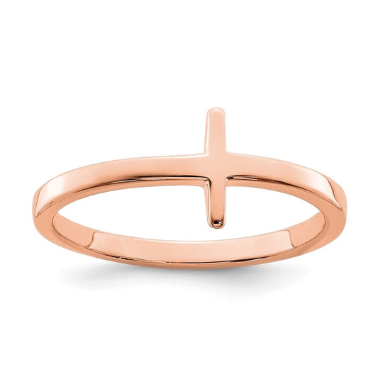 Sterling Silver Rose Gold plated Sideways Cross Ring, Size 6