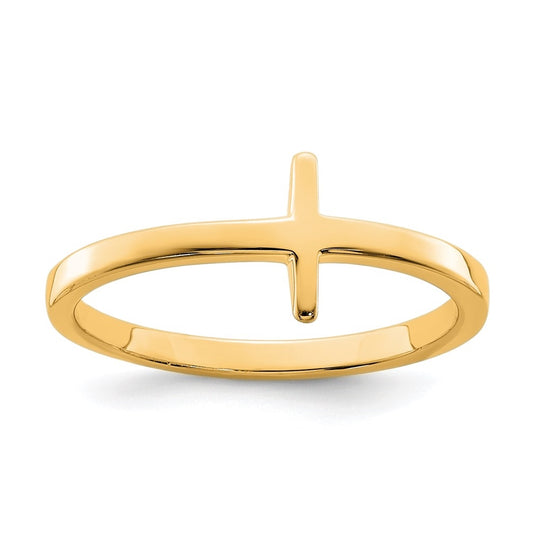 Sterling Silver Yellow Gold plated Sideways Cross Ring, Size 6