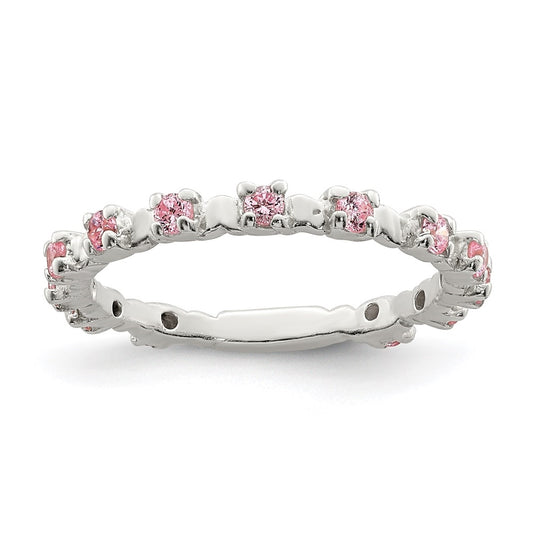 Sterling Silver Polished Pink Cubic Zirconia Children's Ring, Size 4