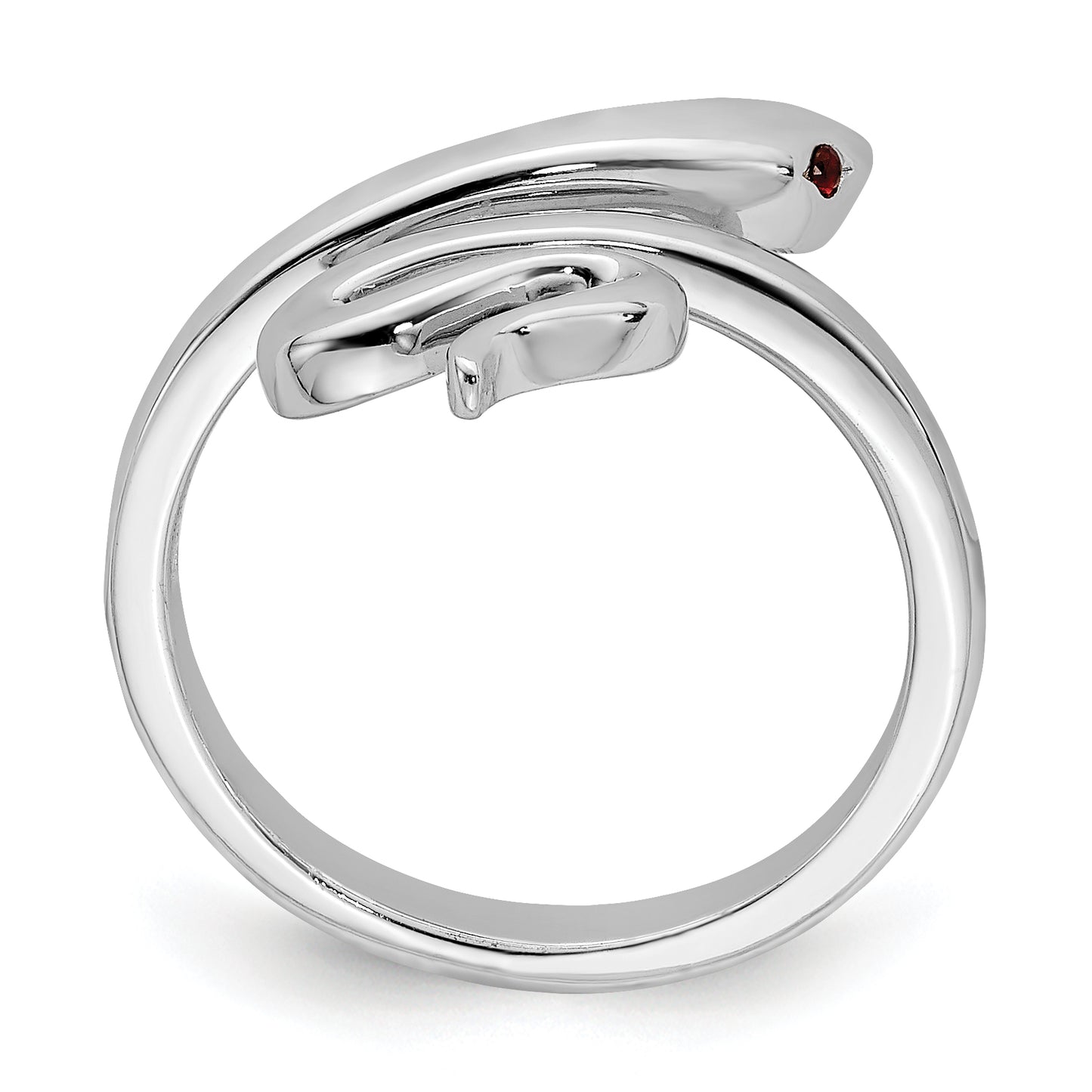 Sterling Silver Rhodium plated Snake with Synthetic Ruby Toe Ring