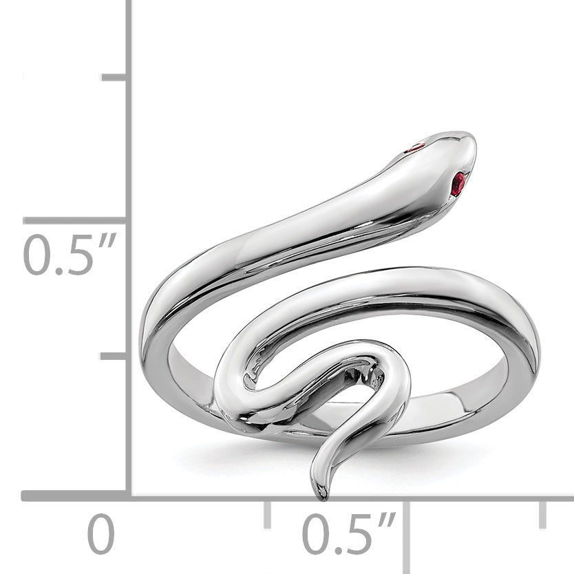 Sterling Silver Rhodium plated Snake with Synthetic Ruby Toe Ring