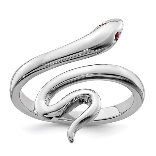 Sterling Silver Rhodium plated Snake with Synthetic Ruby Toe Ring