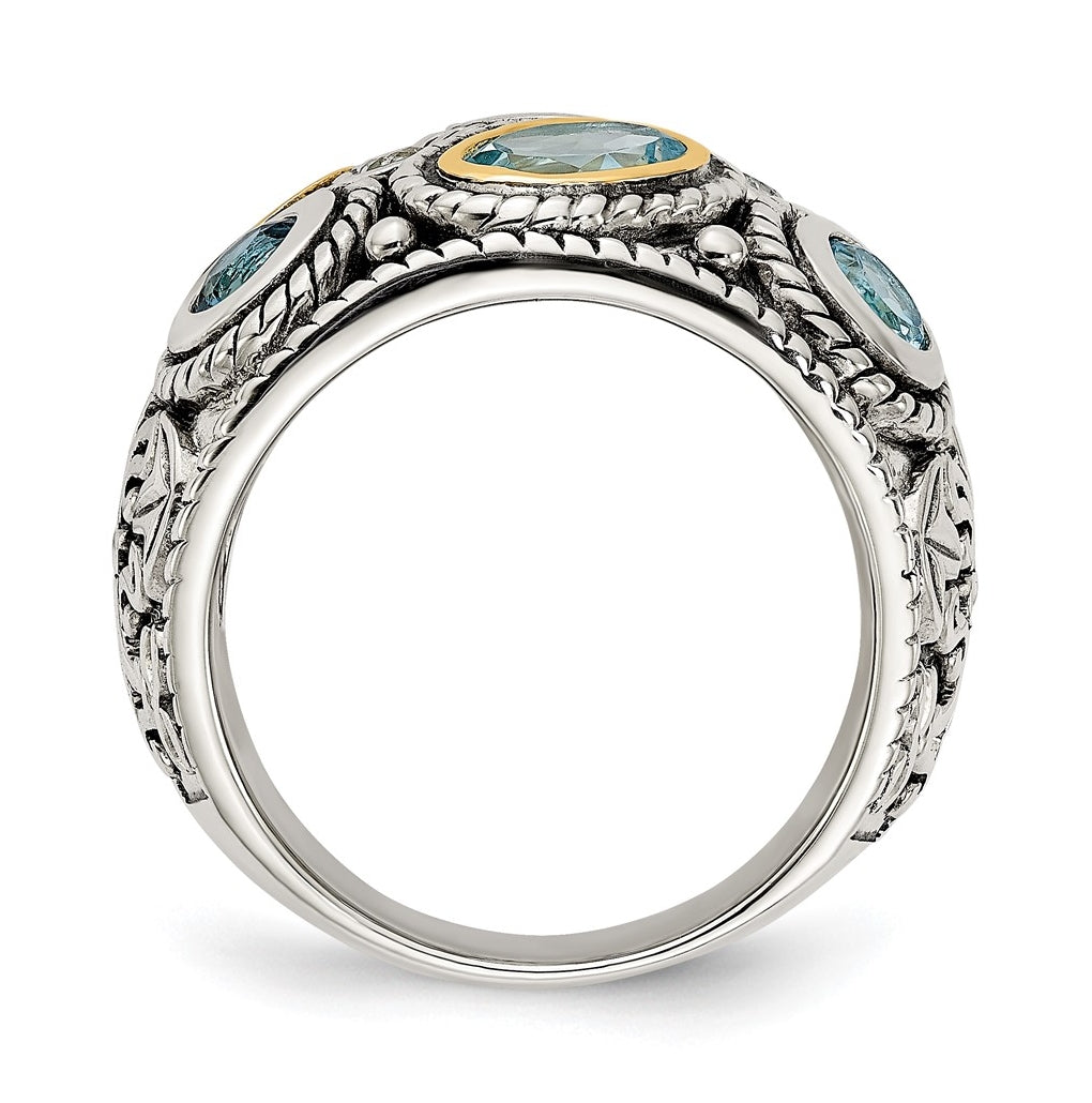 Sterling Silver RH-plated w/14K Yellow Gold and Blue Topaz Fancy Ring – Elegant Jewelry Gift for Birthday, Anniversary, Engagement, Wedding