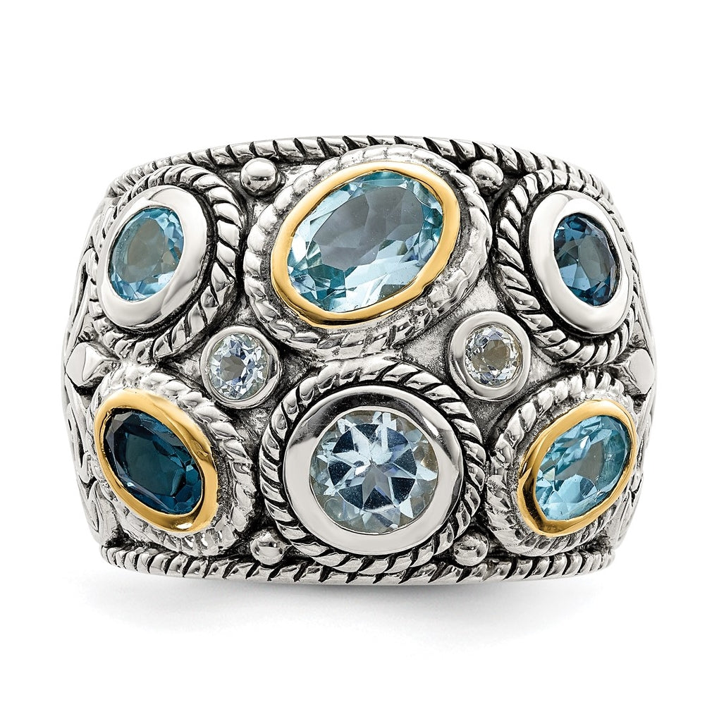 Sterling Silver RH-plated w/14K Yellow Gold and Blue Topaz Fancy Ring – Elegant Jewelry Gift for Birthday, Anniversary, Engagement, Wedding