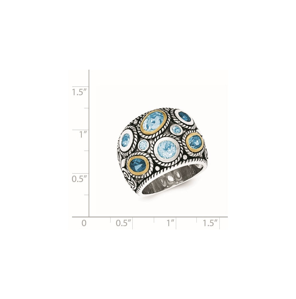 Sterling Silver RH-plated w/14K Yellow Gold and Blue Topaz Fancy Ring – Elegant Jewelry Gift for Birthday, Anniversary, Engagement, Wedding