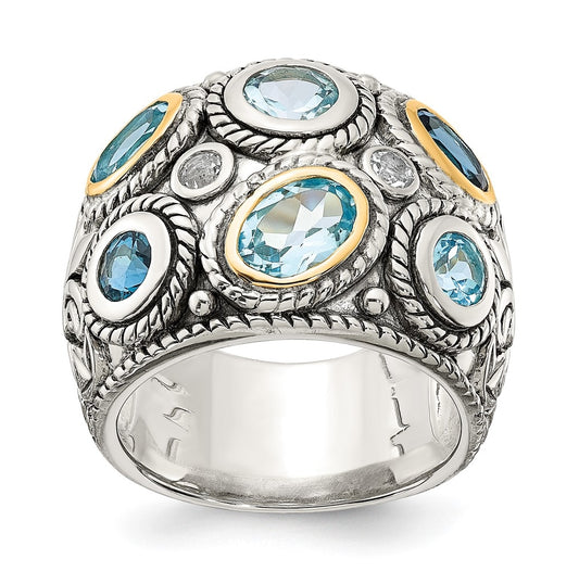 Sterling Silver RH-plated w/14K Yellow Gold and Blue Topaz Fancy Ring – Elegant Jewelry Gift for Birthday, Anniversary, Engagement, Wedding
