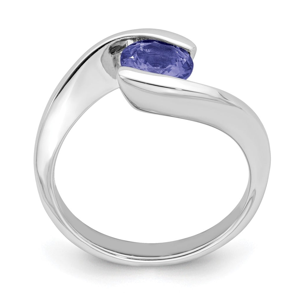 Sterling Silver Rhodium Round Tanzanite Bypass Ring – Elegant Jewelry Gift for Birthday, Anniversary, Engagement, Wedding