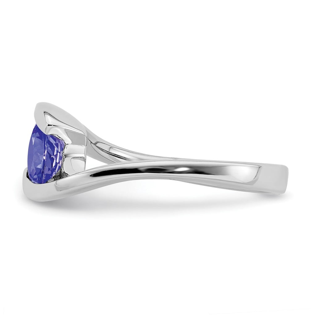 Sterling Silver Rhodium Round Tanzanite Bypass Ring – Elegant Jewelry Gift for Birthday, Anniversary, Engagement, Wedding