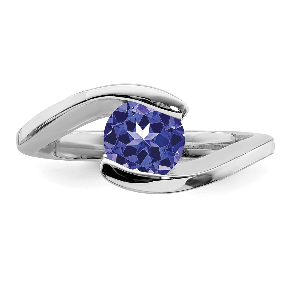 Sterling Silver Rhodium Round Tanzanite Bypass Ring – Elegant Jewelry Gift for Birthday, Anniversary, Engagement, Wedding