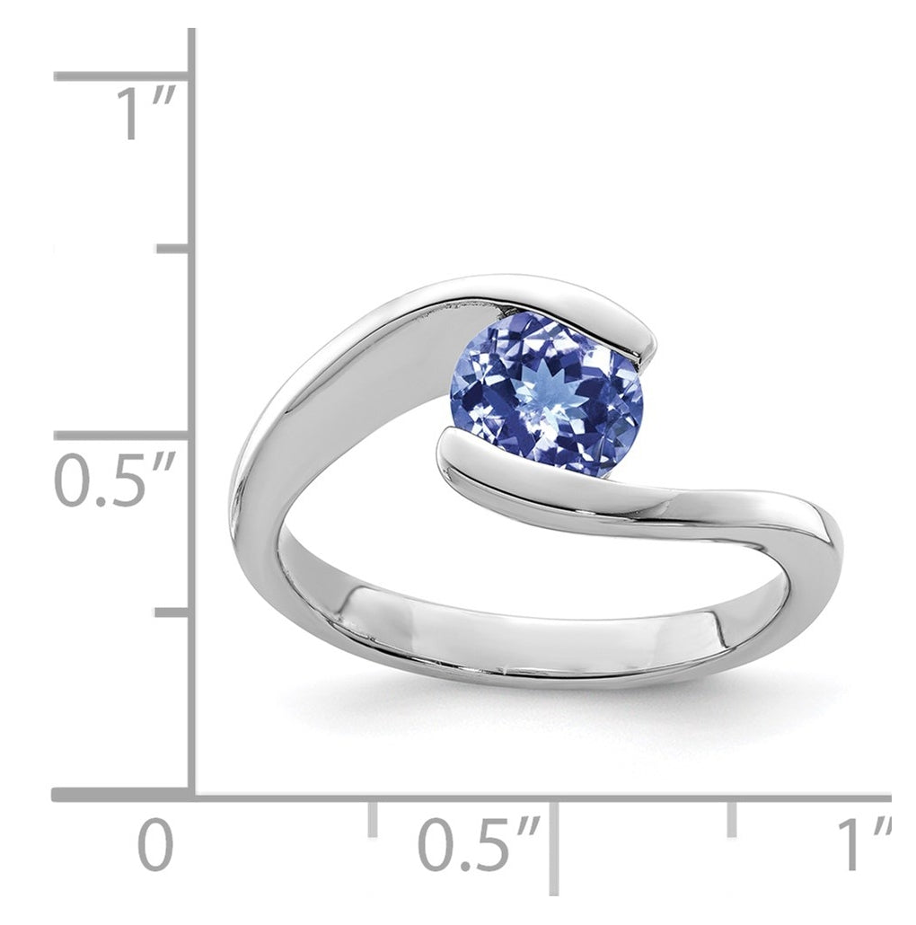 Sterling Silver Rhodium Round Tanzanite Bypass Ring – Elegant Jewelry Gift for Birthday, Anniversary, Engagement, Wedding