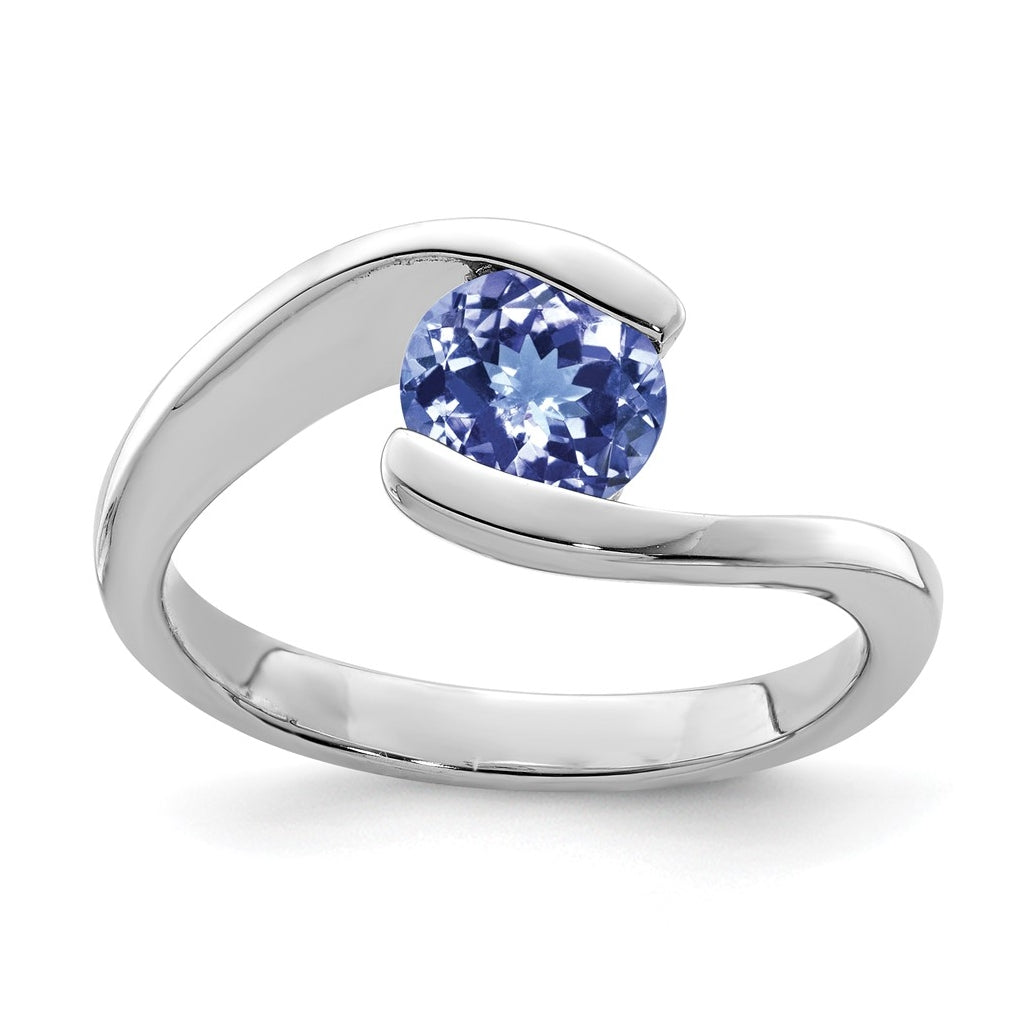 Sterling Silver Rhodium Round Tanzanite Bypass Ring – Elegant Jewelry Gift for Birthday, Anniversary, Engagement, Wedding