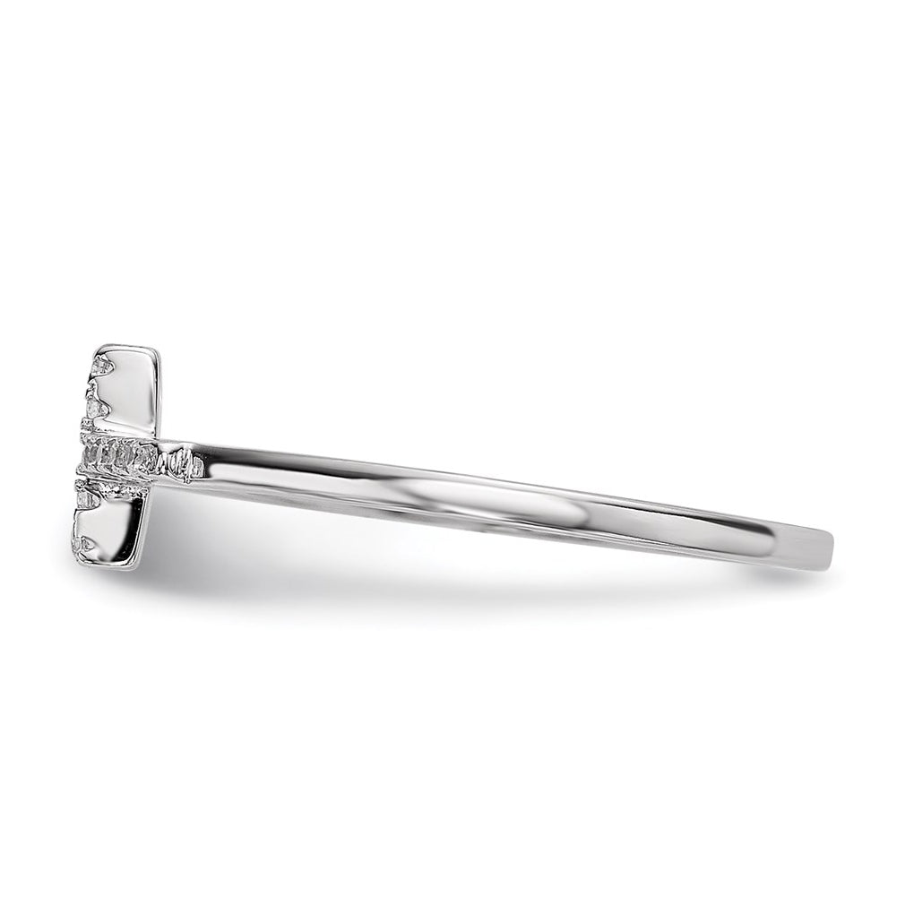 Sterling Silver Rhodium-plated Cubic Zirconia Side Cross Polished Ring – Elegant Jewelry Gift for Birthday, Anniversary, Engagement, Wedding
