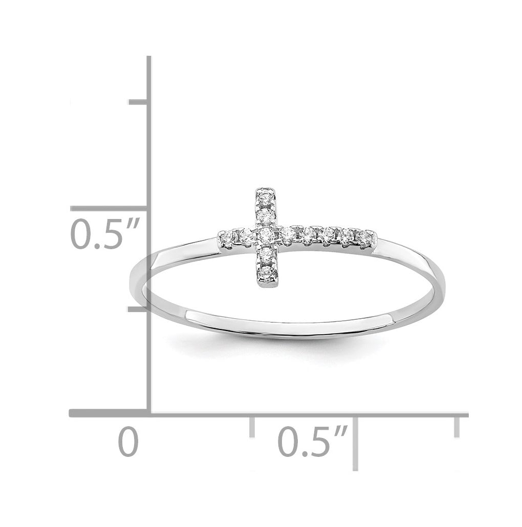 Sterling Silver Rhodium-plated Cubic Zirconia Side Cross Polished Ring – Elegant Jewelry Gift for Birthday, Anniversary, Engagement, Wedding