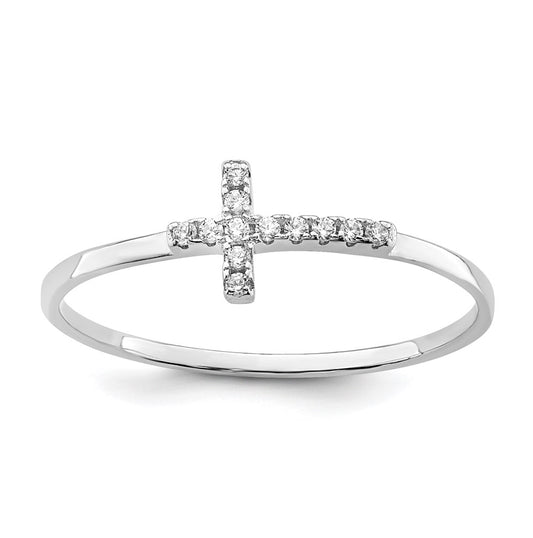 Sterling Silver Rhodium plated Cubic Zirconia Side Cross Polished Ring, Size 8