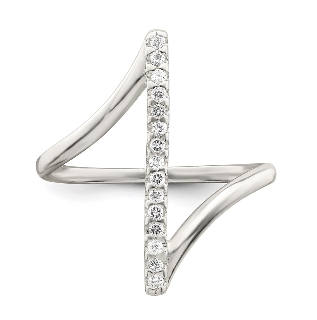 Sterling Silver Cubic Zirconia Bar Ring – Elegant Jewelry Gift for Birthday, Anniversary, Engagement, Wedding