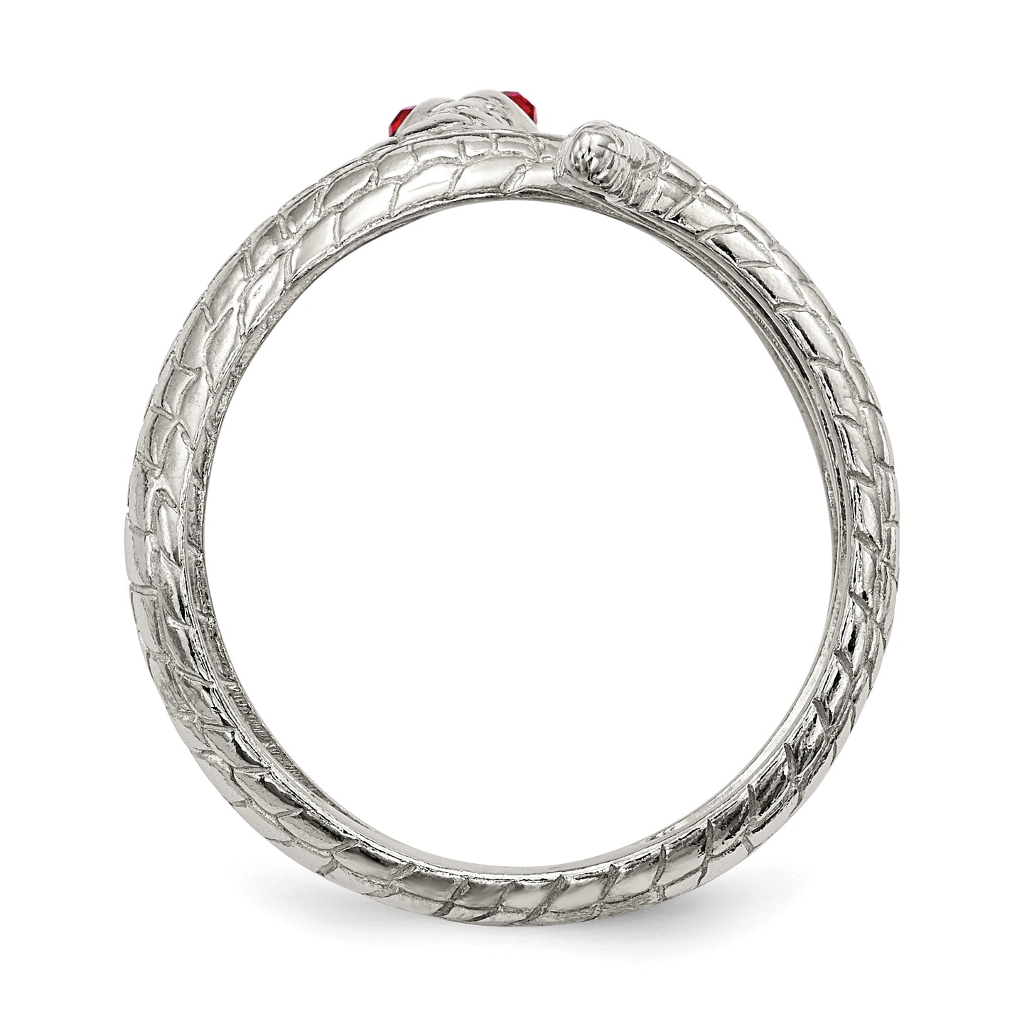 Sterling Silver Red Eye Crystal Snake Ring, Size 6