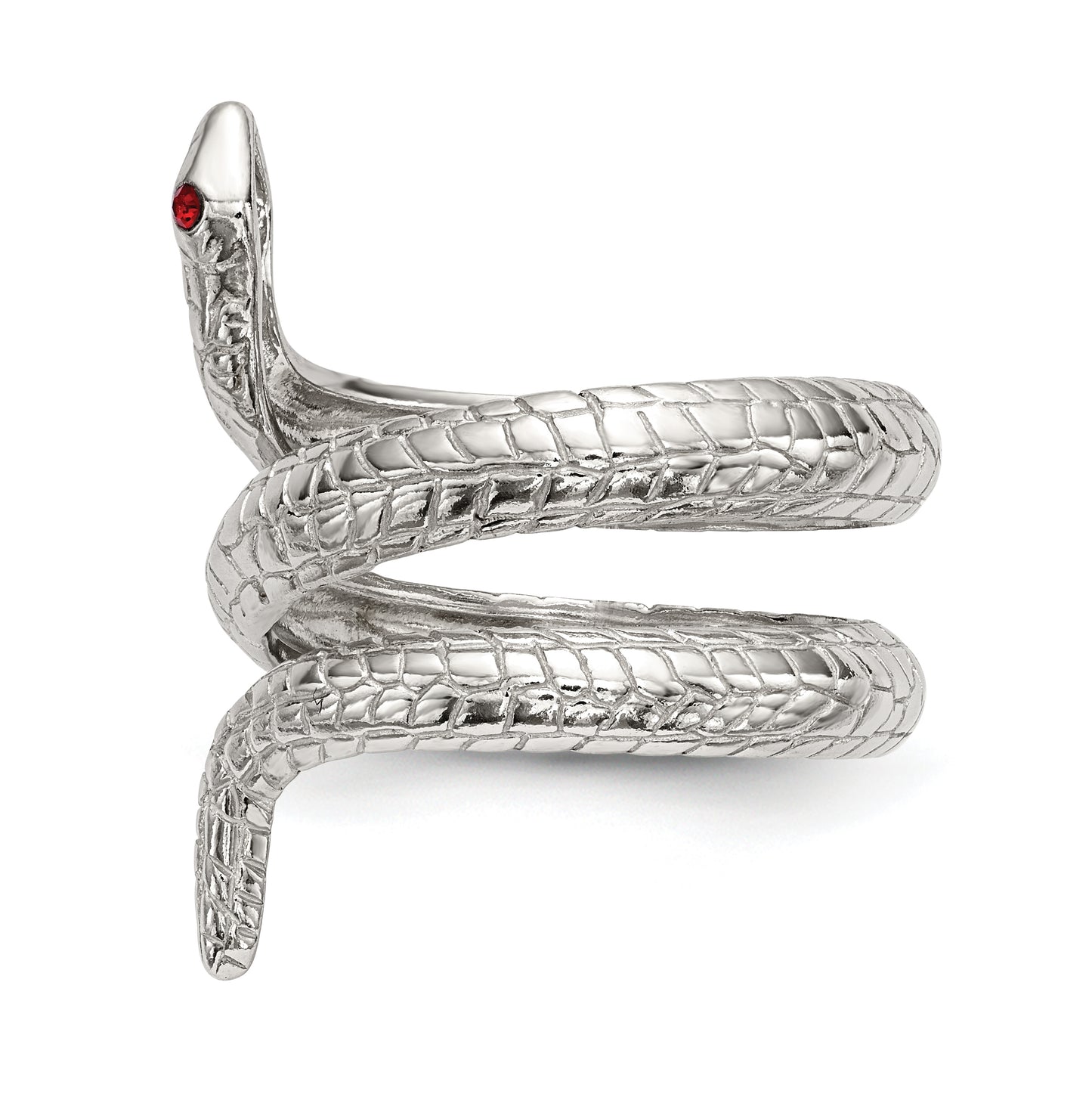 Sterling Silver Red Eye Crystal Snake Ring, Size 8