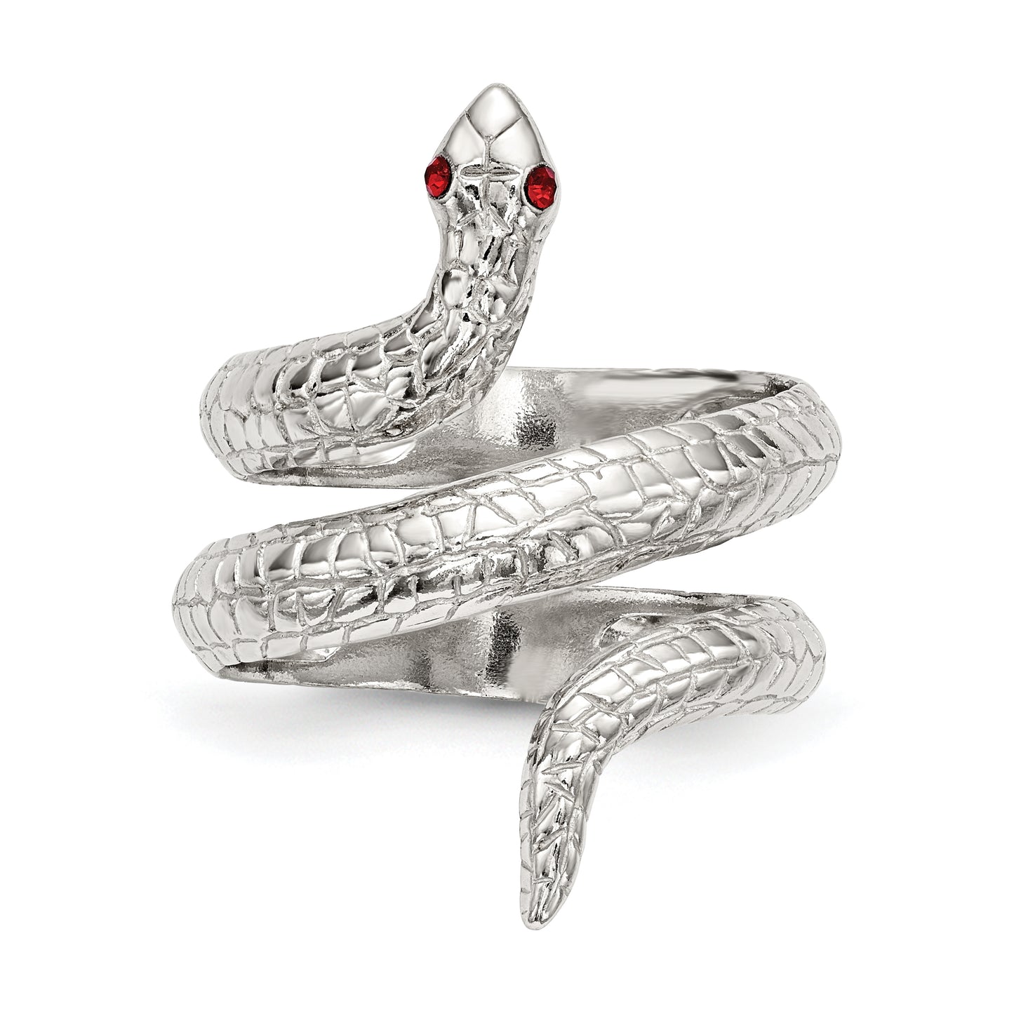 Sterling Silver Red Eye Crystal Snake Ring, Size 7