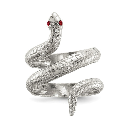 Sterling Silver Red Eye Crystal Snake Ring, Size 6
