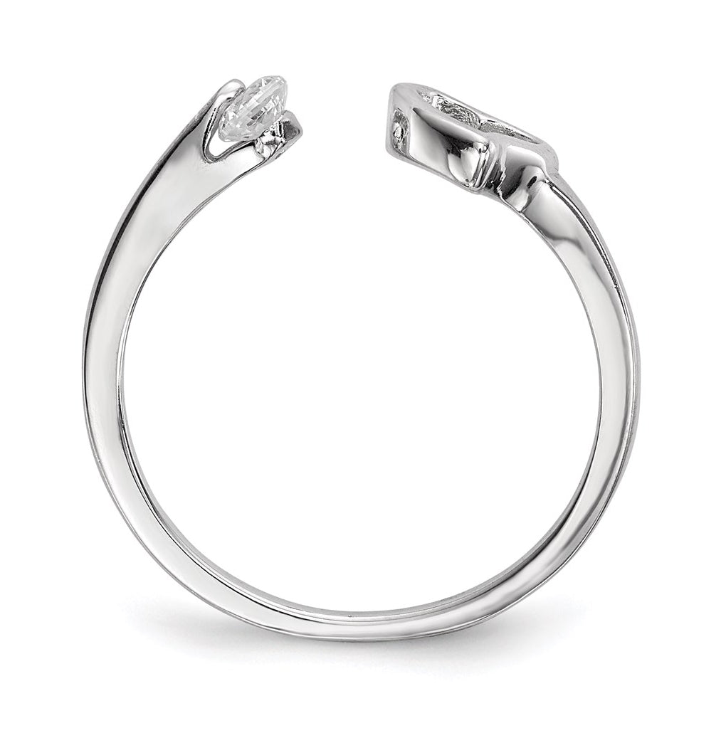 Sterling Silver Rhodium-plated Open Heart Cubic Zirconia Polished Ring – Elegant Jewelry Gift for Birthday, Anniversary, Engagement, Wedding