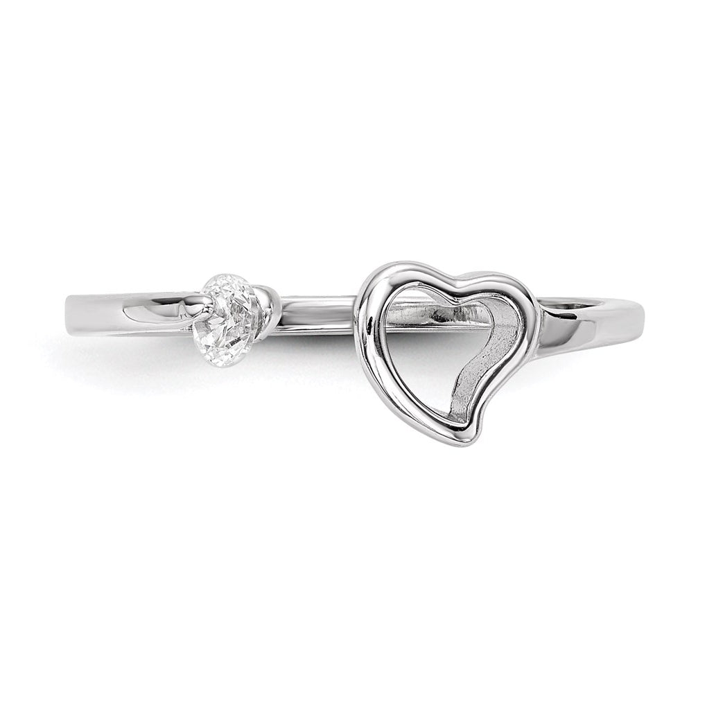 Sterling Silver Rhodium-plated Open Heart Cubic Zirconia Polished Ring – Elegant Jewelry Gift for Birthday, Anniversary, Engagement, Wedding