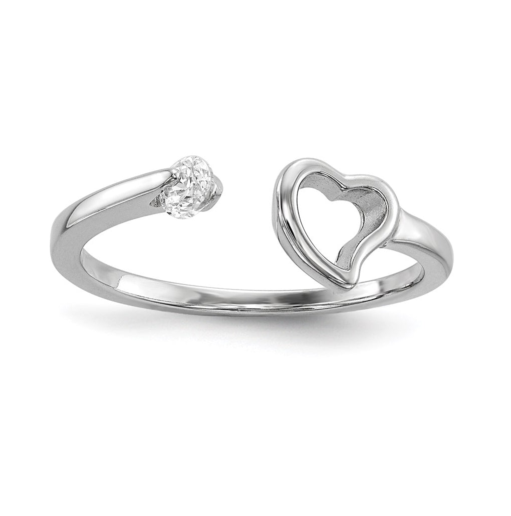 Sterling Silver Rhodium-plated Open Heart Cubic Zirconia Polished Ring – Elegant Jewelry Gift for Birthday, Anniversary, Engagement, Wedding