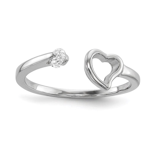 Sterling Silver Rhodium-plated Open Heart Cubic Zirconia Polished Ring – Elegant Jewelry Gift for Birthday, Anniversary, Engagement, Wedding