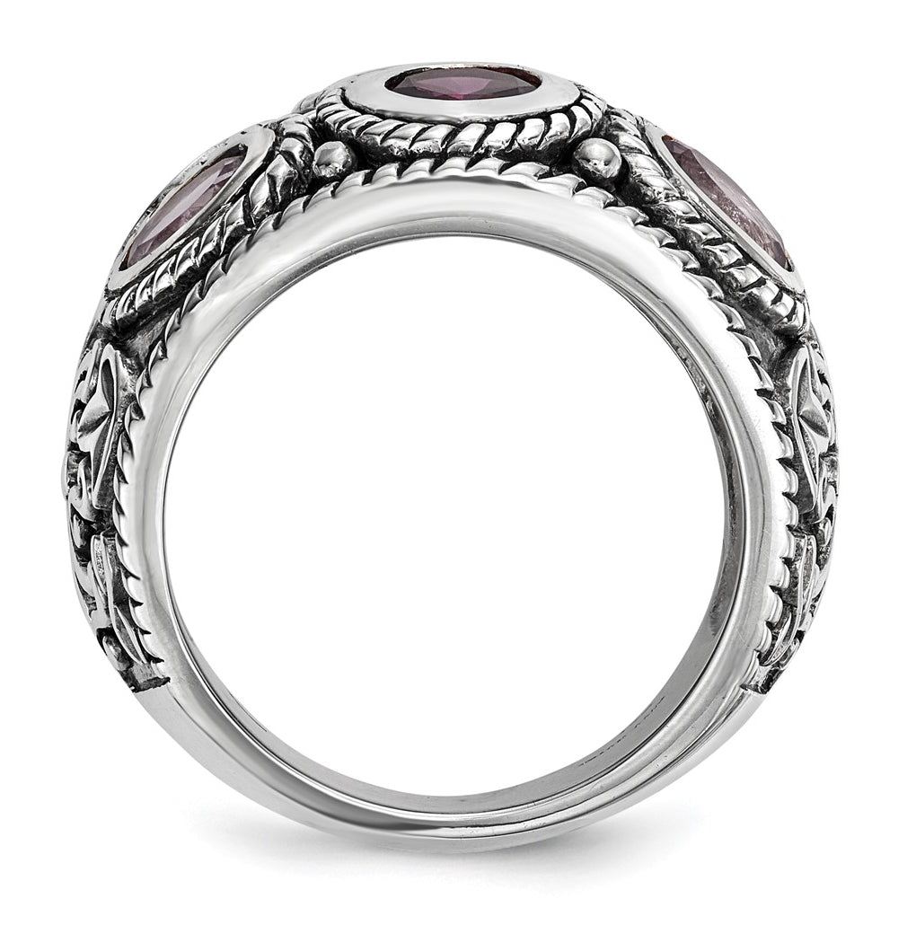 Sterling Silver Rhod w/14K Yellow Gold Pink Quartz Rhodolite Garnet & Pink Tourmaline Ring – Elegant Jewelry Gift for Birthday, Anniversary, Engagement, Wedding