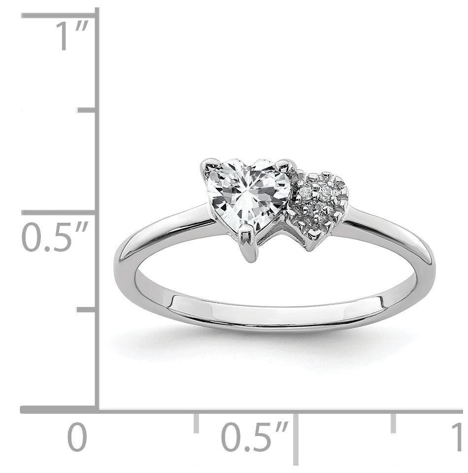 Sterling Silver Rhodium plated Polished White Topaz and Diamond Ring, Size 8