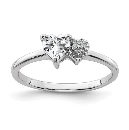 Sterling Silver Rhodium plated Polished White Topaz and Diamond Ring, Size 8
