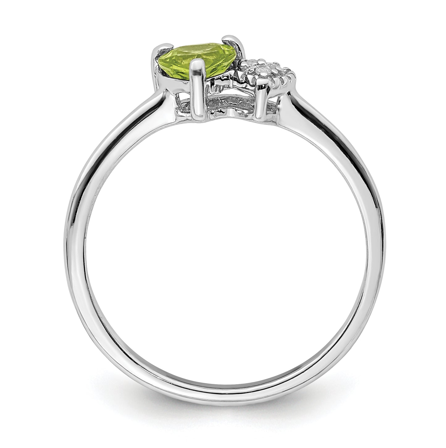 Sterling Silver Rhodium plated Polished Peridot and Diamond Ring, Size 8