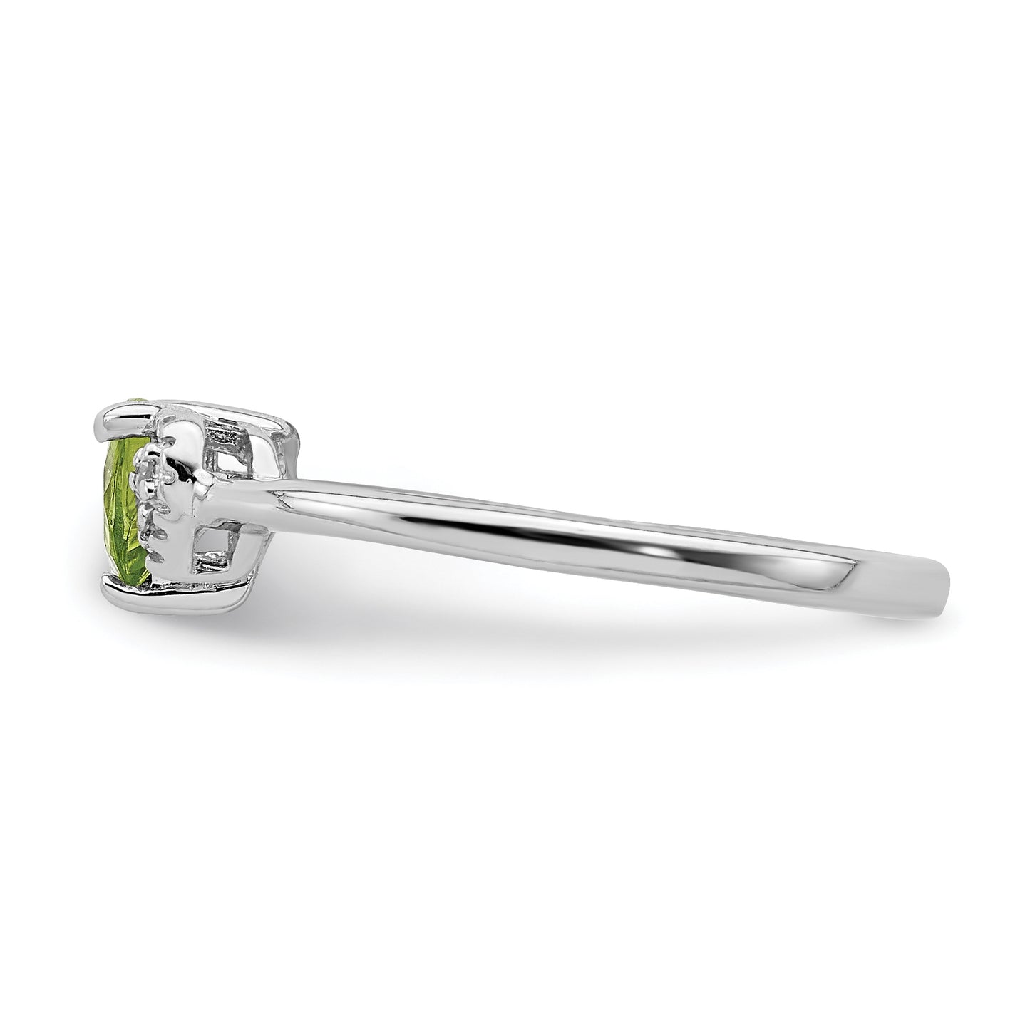 Sterling Silver Rhodium plated Polished Peridot and Diamond Ring, Size 8